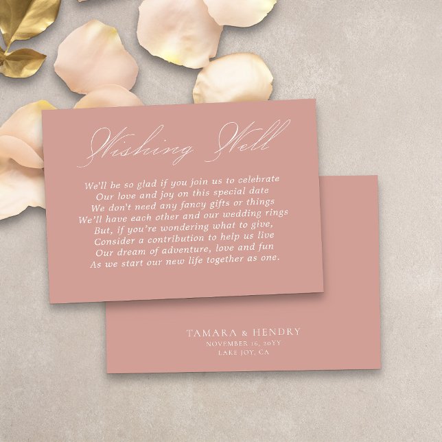 Carte D'accompagnement Mariage Wishing well Calligraphie Script Rose Or (Simple elegant wedding wishing well card in rose gold from my Wedding Colors Collection)