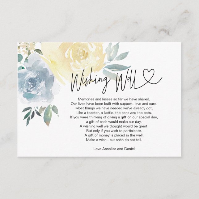 Carte D'accompagnement Mariage Wishing Well Note sur les cadeaux Floral (Devant)