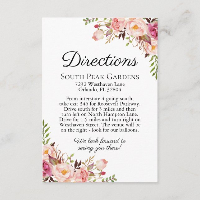 Carte D'accompagnement Mariages floraux rose rustique Insertions (Devant)