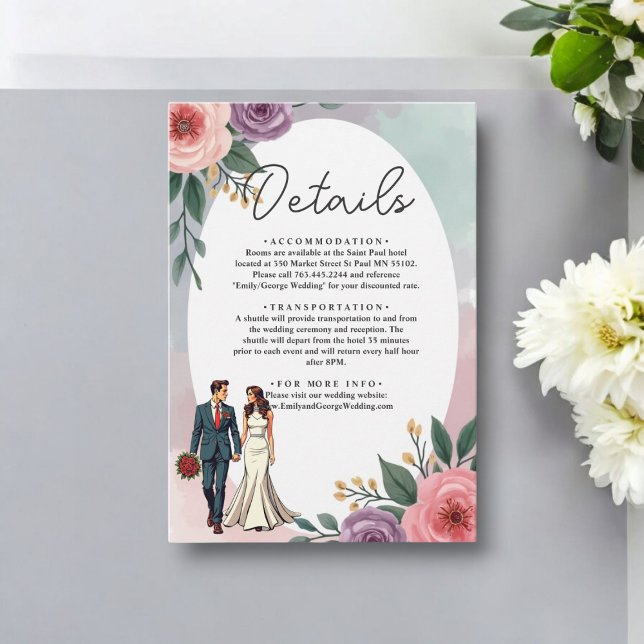 Carte D'accompagnement Mariée romantique et Mariage d'aquarelle de chambr (Créateur téléchargé)