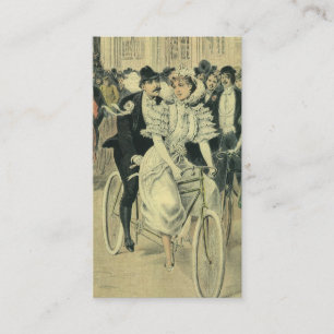 Carte D'accompagnement Mariés victoriens à bicyclette de jeunes mariés