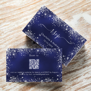 Carte D'accompagnement Marine bleu argent site mariage RSVP QR code