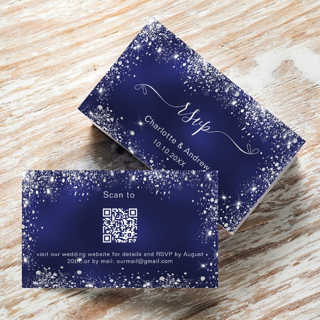 Carte D'accompagnement Marine bleu argent site mariage RSVP QR code (Créateur téléchargé)