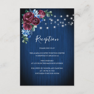 Carte D'accompagnement Marine Bleu Bourgogne Floral Mariage