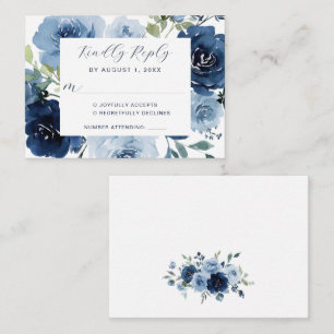 Carte D'accompagnement Marine Bleu Dusty Bleu Élégant Mariage floral RSVP
