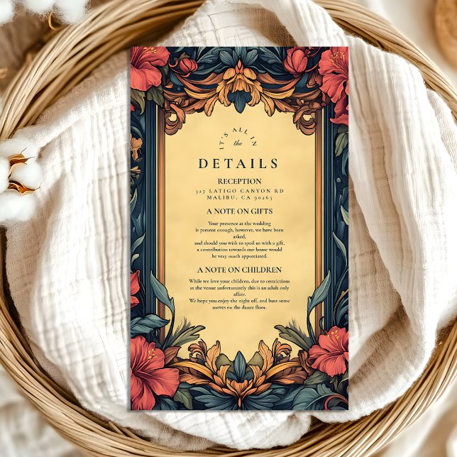 Carte D'accompagnement Marine bleu Floral Mariage Art Nouveau (Créateur téléchargé)