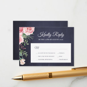 Carte D'accompagnement Marine bleu rose rose rose rose chic mariage RSVP