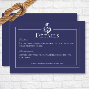 Carte D'accompagnement Marine Blue Ancre nautique Détails du Mariage