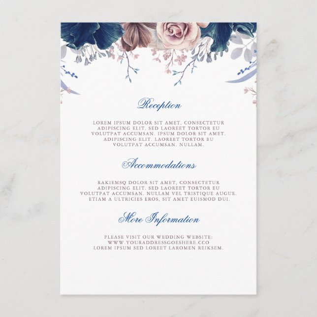 Carte D'accompagnement Marine Blue and Mauve Mariage Information Invité (Devant)