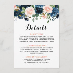 Carte D'accompagnement Marine Blue Blush Rose Rose Boho Détails du Mariag