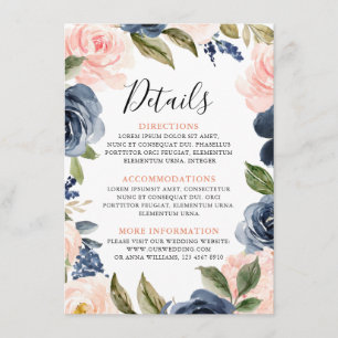 Carte D'accompagnement Marine Blue Blush Rose Rose Boho Détails du Mariag