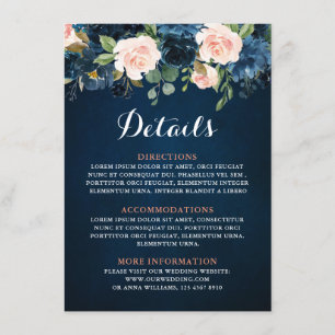 Carte D'accompagnement Marine Blue Blush Rose Rose Boho Détails du Mariag