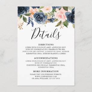 Carte D'accompagnement Marine Blue Blush Rose Rose Boho Détails du Mariag