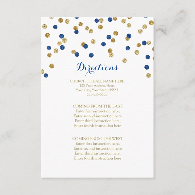Carte D'accompagnement Marine Blue Gold Confetti Mariage Direction Insert (Devant)