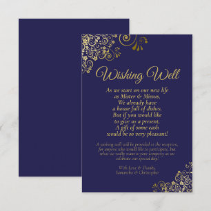 Carte D'accompagnement Marine Blue & Gold Dentelle Mariage Wishing well P