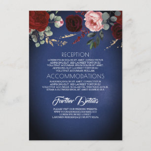 Carte D'accompagnement Marine Blue Gold et Red Floral Mariage Information