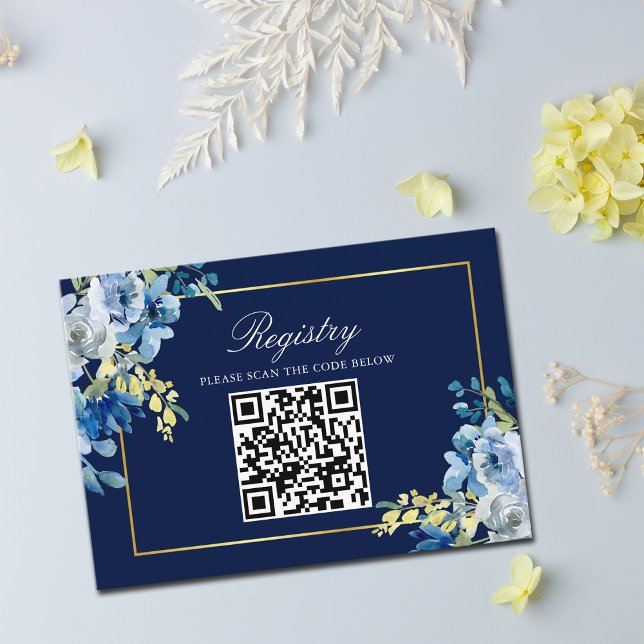 Carte D'accompagnement Marine Blue Gold Floral Élégant mariage Registre (Créateur téléchargé)