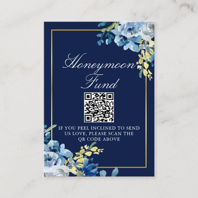 Carte D'accompagnement Marine Blue Gold Floral Mariage Chic Honeymoon Fun (Devant)