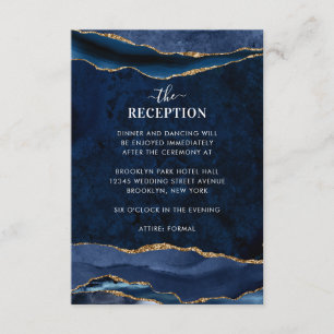 Carte D'accompagnement Marine Blue Gold Foil Agate Géode Réception de mar