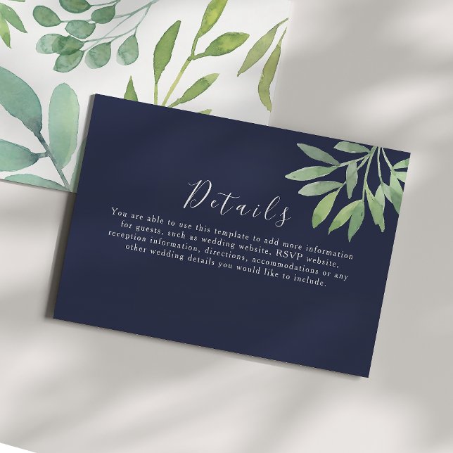 Carte D'accompagnement Marine Blue Greenery Détails du mariage (Créateur téléchargé)