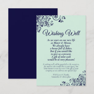 Carte D'accompagnement Marine Blue & Mint Green Mariage Wishing well Poem