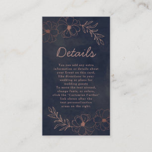 Carte D'accompagnement Marine Blue & Rose Gold Foil Floral Détails sur le