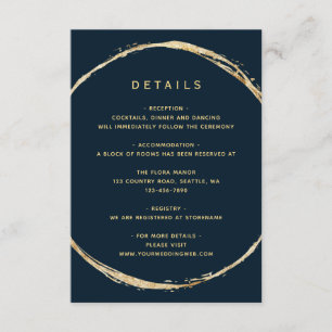 Carte D'accompagnement Marine Blue Rustic Gold Circle Détails du Mariage