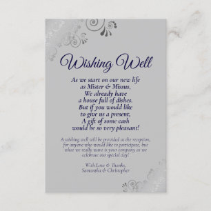 Carte D'accompagnement Marine Blue & Silver Grey Mariage Wishing Well Poe