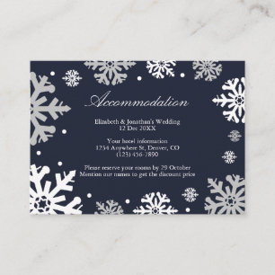 Carte D'accompagnement Marine Blue Snowflakes Hiver Mariage Hébergement