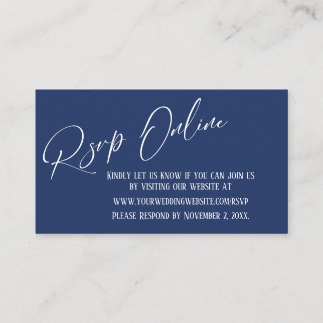 Carte D'accompagnement Marine Blue Wedding RSVP Online Élégante écriture  (Devant)