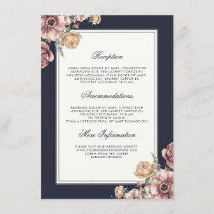Carte D'accompagnement Marine et Mauve Floral Mariage Information Invité