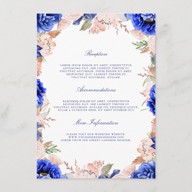 Carte D'accompagnement Marine et rose Floral Mariage Information Invité (Devant)