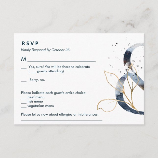 Carte D'accompagnement Marine Gold Ampersand Suite RSVP (Devant)