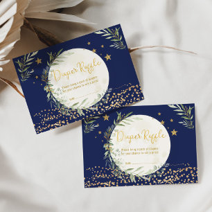 Carte D'accompagnement Marine Greenery Gold Moon & Stars Diaper Raffle
