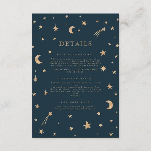 Carte D'accompagnement Marine Mystical Gold Stars Moon Détails du Mariage (Devant)