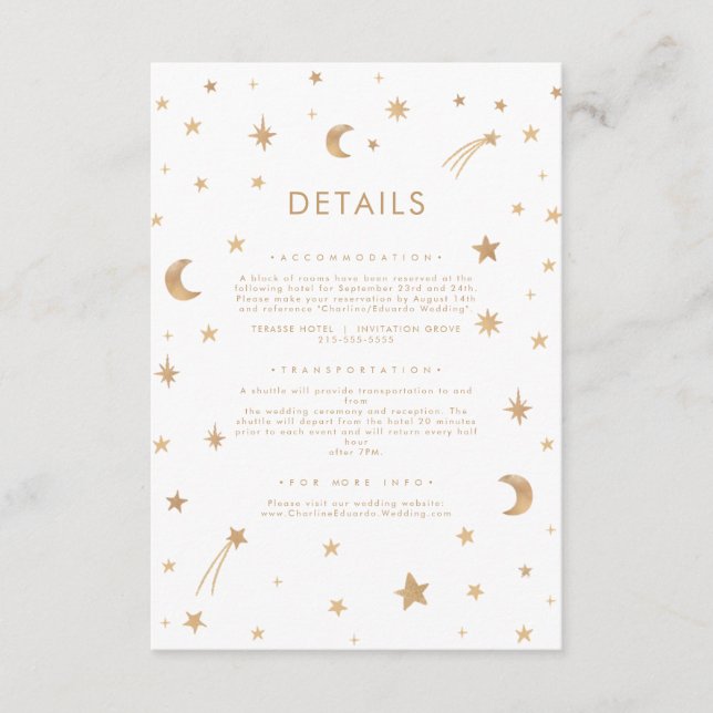 Carte D'accompagnement Marine Mystical Gold Stars Moon Détails du Mariage (Devant)