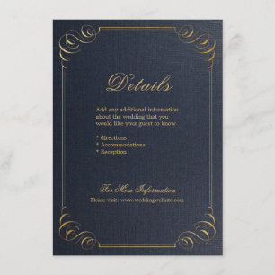 Carte D'accompagnement Marine or élégante calligraphie détails mariage