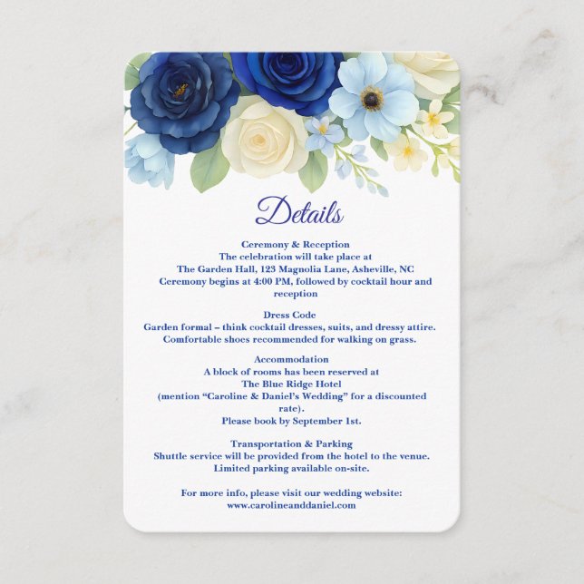 Carte D'accompagnement Marine Royal Bue Mariage Aquarelle couleur ivoire  (Devant)