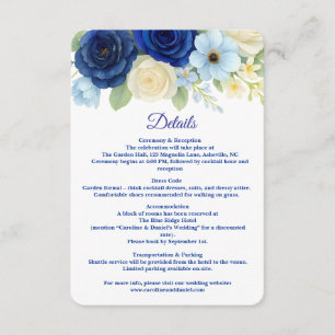 Carte D'accompagnement Marine Royal Bue Mariage Aquarelle couleur ivoire