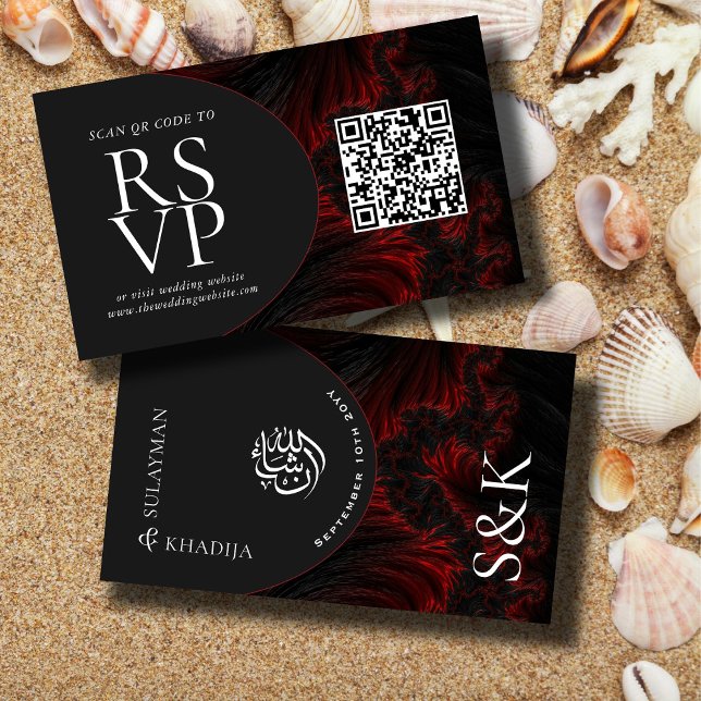 Carte D'accompagnement Maroon Elegant QR Code RSVP Musulman site Mariage (Créateur téléchargé)