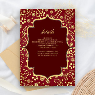 Carte D'accompagnement Maroon Gold Paisley Bollywood Style Mariage indien