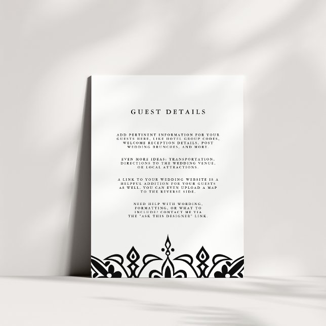 Carte D'accompagnement Marrakesh Wedding Guest Details Card | Black (Créateur téléchargé)