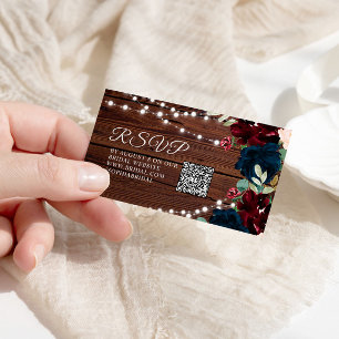 Carte D'accompagnement Marsala & Navy Floral Rustic Fête des mariées QR R