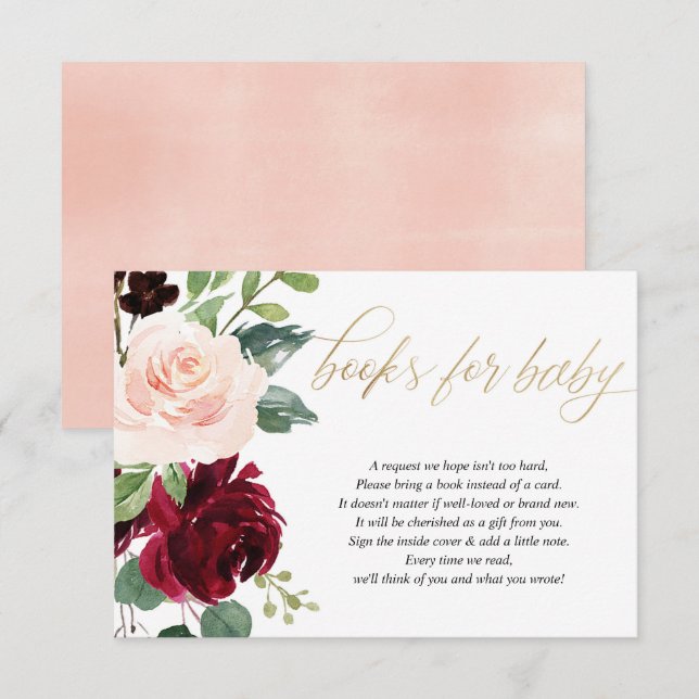 Carte D'accompagnement Marsala rose rousse bouillie livres floraux pour b (Devant / Derrière)