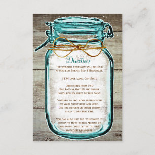 Carte D'accompagnement Mason Jar Rustic Wood Mariage Directions Boîtier