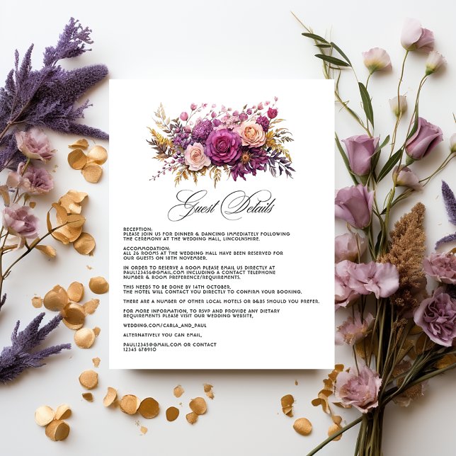Carte D'accompagnement Mauve and Gold Floral Mariage Détails au sujet de  (Créateur téléchargé)