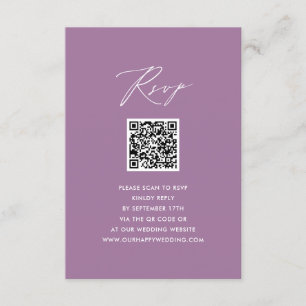 Carte D'accompagnement Mauve Élégant Script Minimaliste QR Wedding RSVP