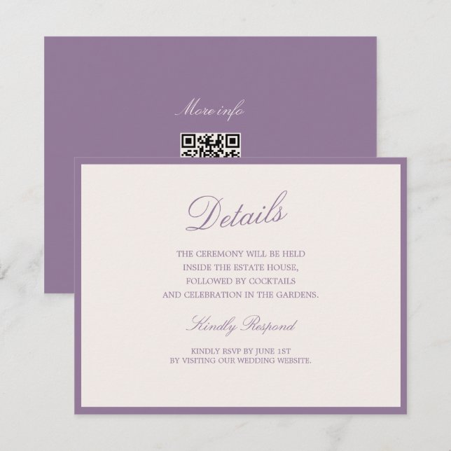Carte D'accompagnement Mauve Garden Wedding QR Details Card (Devant / Derrière)