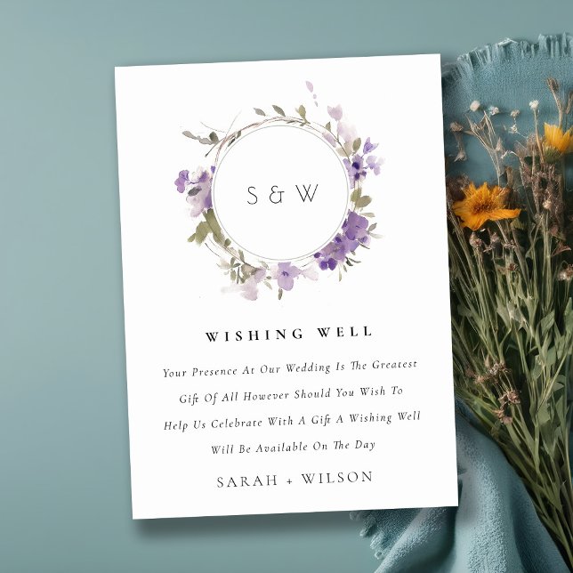 Carte D'accompagnement Meadow Lilac Floral Wreath Mariage Wishing well (Créateur téléchargé)