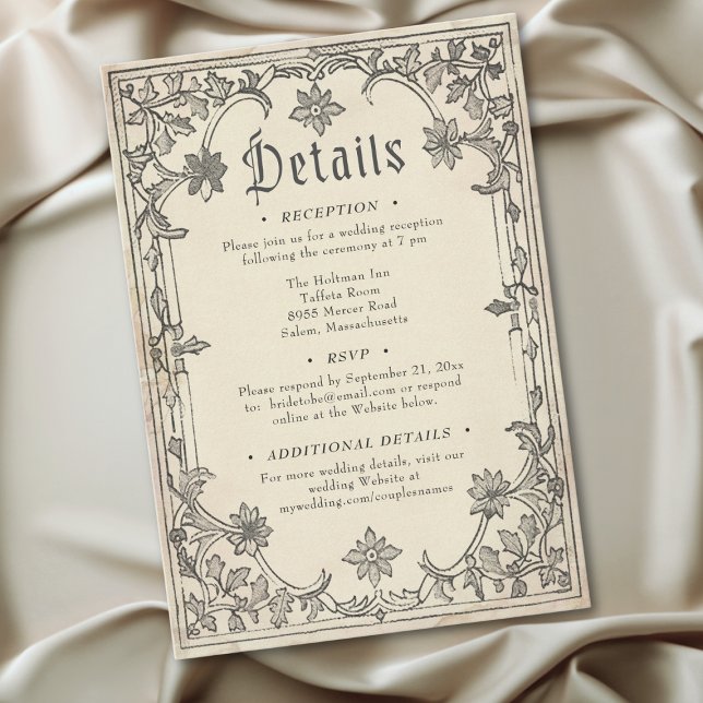 Carte D'accompagnement Medieval Fantasy Black Vintage Etching Wedding (Medieval Fantasy Black Vintage Etching Wedding Enclosure Card)